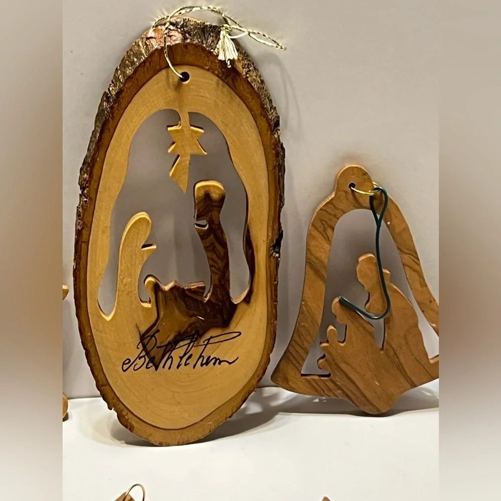 Vintage Wooden Nativity Ornament Set